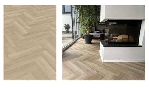 Premium Klick Vinylboden Fischgrät - 1.752m² Boden mit integrierte Trittschalldämmung 592 x 148 x 5,5 mm - | Fußbodenheizung geeignet | (2074H PRENZLAU EICHE, 1.752m²) von I K H E Malarka