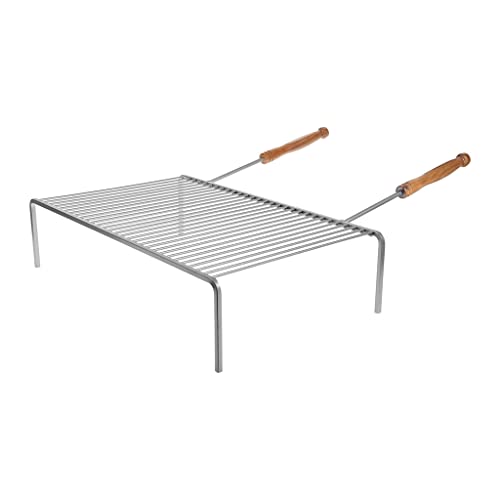 I LOVE BBQ - Einfacher Grillrost, rechteckiger Grillrost, Grillrost 68 x 40 cm – einfacher Grill – auf Füßen – Griff aus Stahl – Griff aus Akazienholz – Maße: 68 x 40 x 15 cm von I LOVE BBQ