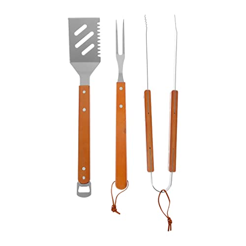 I LOVE BBQ - Grillutensilien-Set - 3-teiliges Grillbesteck aus Edelstahl - Material: 1 Schneebesen, 1 Spatel, 1 Zange - Länge: 40 cm - Griff aus Akazienholz von I LOVE BBQ