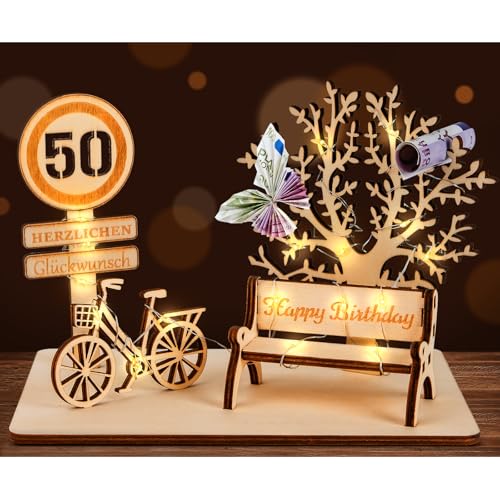 I LOVE MOM Geldgeschenk Geburtstag Holz, Fahrrad Geschenk, DIY Dreidimensionale Bäume Sitzbank Deko Zahlen für Geschenke, Hochzeiten, Partys, Geburtstage, Jubiläum (GYY-50) von I LOVE MOM