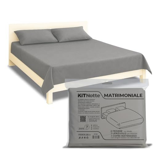 Einweg Doppelbett Set aus weichem Vlies Grau mit elastischen Ecken (Grau, Doppelbett, 9 Set) von I LOVE MONOUSO