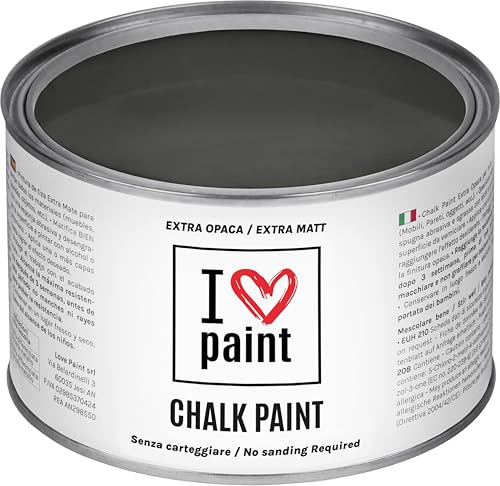 I LOVE CHALK PAINT farbe Anthrazit 375 ml - Kreidefarbe für möbel, wände und gegenstände ohne schleifen - Lösungsmittelfrei und formaldehydfrei - Wasserbasierte dekorationsfarbe mit kreideeffekt von I LOVE paint