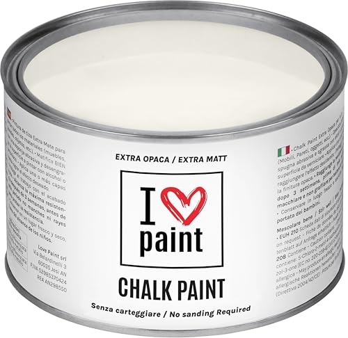 I LOVE CHALK PAINT farbe Antikweiß 375 ml - Kreidefarbe für möbel, wände und gegenstände ohne schleifen - Lösungsmittelfrei und formaldehydfrei - Wasserbasierte dekorationsfarbe mit kreideeffekt von I LOVE paint