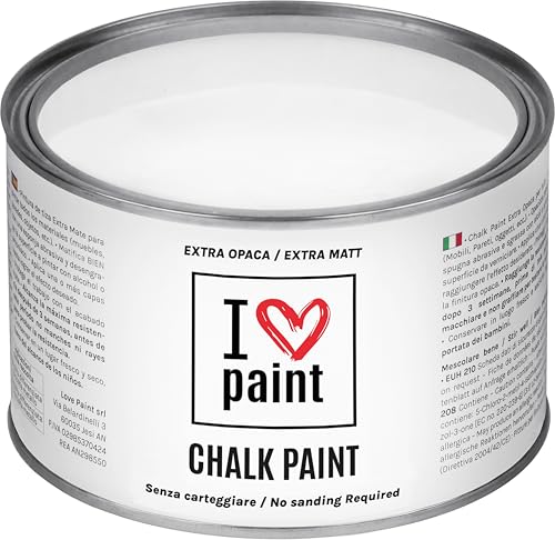 I LOVE CHALK PAINT farbe Kreideweiß 375 ml - Kreidefarbe für möbel, wände und gegenstände ohne schleifen - Lösungsmittelfrei und formaldehydfrei - Wasserbasierte dekorationsfarbe mit kreideeffekt von I LOVE paint