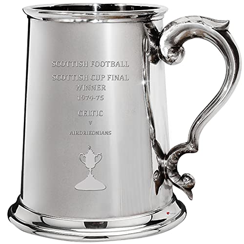I LUV LTD 1 Pint Krug für Glasgow Celtic FC 1974-75 Schottischer Pokal-Endsieger Zinn Bierkrug Fußball Personalisierte Geschenke für Männer von I LUV LTD