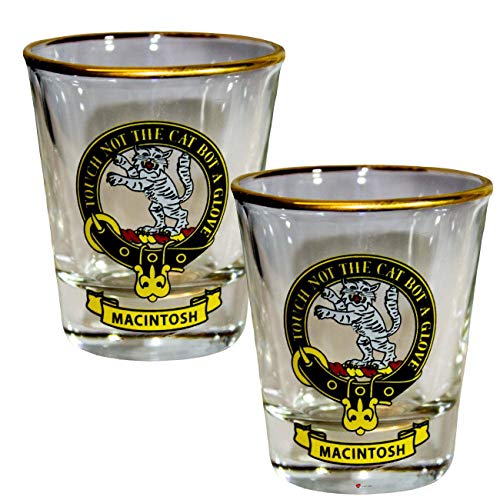 I LUV LTD Schnapsglas Shot Glass Wee Dram MacIntosh Clan Crest 2er Set Whisky Tots von I LUV LTD