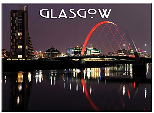 Glasgow Stadt at Nacht Landschaft Metallischer Kühlschrankmagnet von I LUV LTD