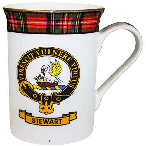 I LUV LTD China Kaffeetasse Stewart Clan Crest Goldkante Hergestellt in Schottland von I LUV LTD