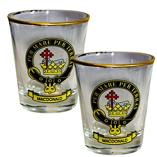 I Luv Ltd Schnapsglas Shot Glass Wee Dram Macdonald Clan Crest 2er Set Whisky Tots von I LUV LTD