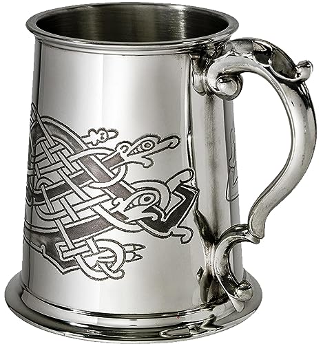 I LUV LTD Zinn Krug mit Keltischem Vogel-Design Scroll-Griff Rein Schwer Messgerät Bier Krug Perfekt zum Gravieren Personalisierte Geschenke für Männer und Frauen von I LUV LTD