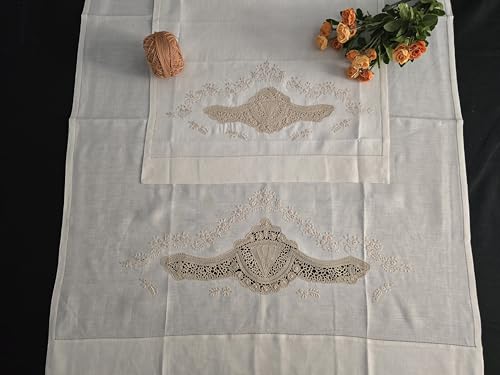 I MAESTRI DEL RICAMO Handbesticktes Handtuch-Set 1+1 Cantù Kelch reine Leinen Ecru Farbe von I MAESTRI DEL RICAMO