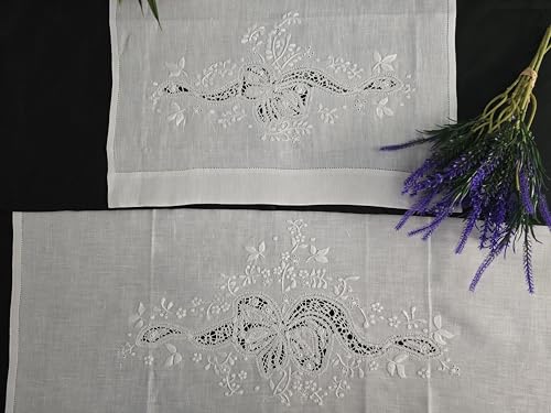 I MAESTRI DEL RICAMO Handbesticktes Handtuch-Set 1+1 Cantù Liebesknoten handgemachte reine Leinen von I MAESTRI DEL RICAMO