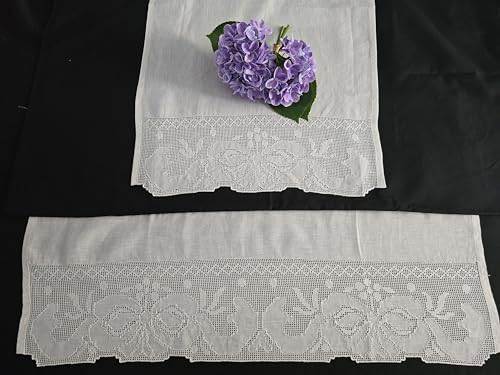 I MAESTRI DEL RICAMO Handbesticktes Handtuch-Set 1+1 Sizilianische handgemachte reine Leinen von I MAESTRI DEL RICAMO
