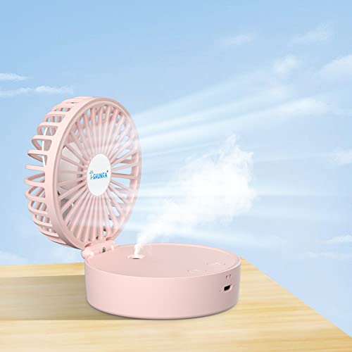 Handventilator,Tragbarer Mini Ventilator mit Kühlen Nebel und Aufladbarem Batterie,Faltbar Klein Taschenventilator,7 Farben Nachtlichter,USB Ventilator 3 Geschwindigkeiten für Frauen,Kinder(Rosa) von I-SHUNFA