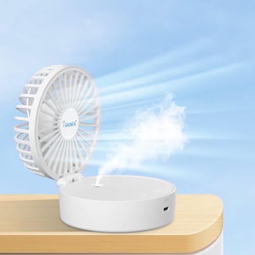 Handventilator mit Kühlen Nebel,Tragbarer Mini Ventilator USB-Aufladbar,5 Geschwindigkeiten,Faltbarer Klein Tischventilator,USB Ventilator Geschenke für Frauen Männer,Ideal für Büro,Reisen,Outdoor von I-SHUNFA
