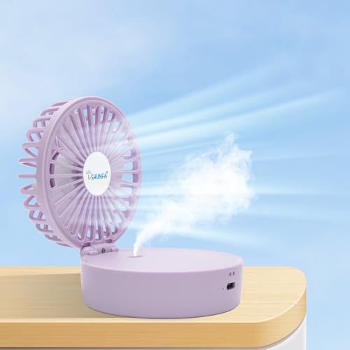 Handventilator mit Kühlen Nebel,Tragbarer Mini Ventilator USB-Aufladbar,5 Geschwindigkeiten,Faltbarer Klein Tischventilator,USB Ventilator Geschenke für Frauen Männer,Ideal für Büro,Reisen,Outdoor von I-SHUNFA