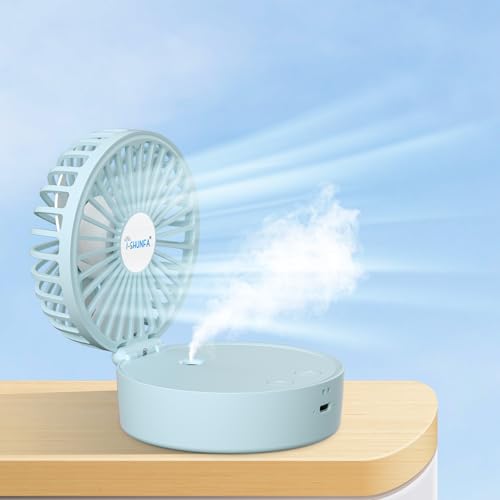 Handventilator mit Kühlen Nebel,Tragbarer Mini Ventilator USB-Aufladbar,5 Geschwindigkeiten,Faltbarer Klein Tischventilator,USB Ventilator Geschenke für Frauen Männer,Ideal für Büro,Reisen,Outdoor von I-SHUNFA