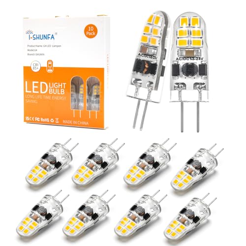 I-SHUNFA G4 LED Lampen 1.2W Dimmbar AC/DC 12-24V Natürliches Weiß 4000K Mini LED Birne Leuchtmittel Ersatz 10W-15W G4 Halogen Glühbirne für Küche,Dunstabzugshaube,Büro (10er Pack) von I-SHUNFA