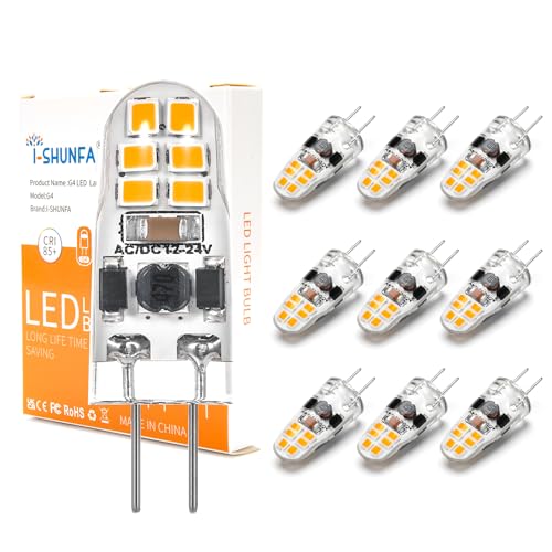 I-SHUNFA G4 LED Lampen 1.2W Dimmbar AC/DC 12-24V Warmweiß 3000K Mini LED Birne Leuchtmittel Ersatz 10W-15W G4 Halogen Glühbirne für Küche,Dunstabzugshaube,Büro (10er Pack) von I-SHUNFA