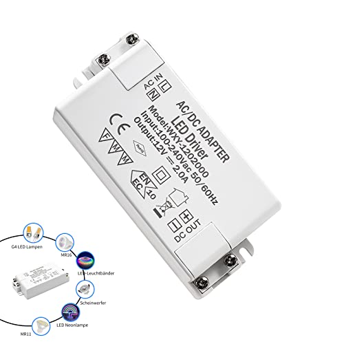 LED Trafo LED Transformator 24W,LED Treiber Netzteil,230V auf 12V Niedervolttrafo kein LED-Flimmern und Transformator-Rauschen,keine Mindestbelastung für G4,MR16,LED Lampen,1er Pack von I-SHUNFA