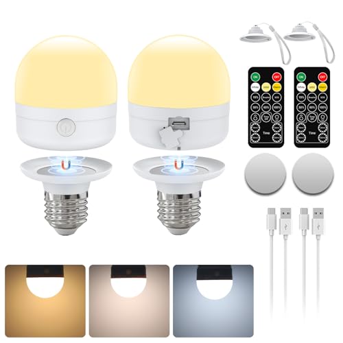 USB-C Aufladbare Glühbirne mit Fernbedienung,E27 LED Lampen 7W,CCT Dimmbar Wiederaufladbare Glühbirne mit Timer und Batterie,2000mAh Outdoor Notlicht Mit Magnetische,2 Pack(mit Umhängeband) von I-SHUNFA