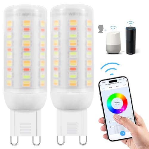 Wi-Fi RGBCW Smart G9 LED Lampen,Kompatibel mit Alexa /Google Home,AC 230V Mehrfarbrige dimmbare,2700K-6500K,Helligkeit einstellbar 1%-100%,4W,400LM,mit Musiksynchronisation LED Glühbirne,2er Pack von I-SHUNFA
