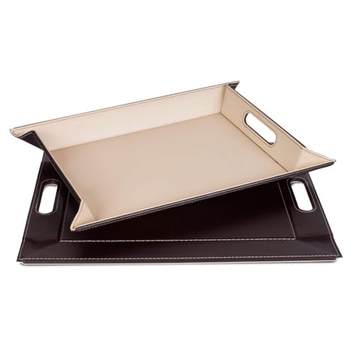 Freeform DUO Tablett 55 x 41 cm | Schokobraun/Cremefarben | 2 in 1 Serviertablett und Tischset | bis 90°C hitzebeständiges Wendetablett | Kunstleder Tablett rechteckig | mit Griffen zum Tragen von FreeForm