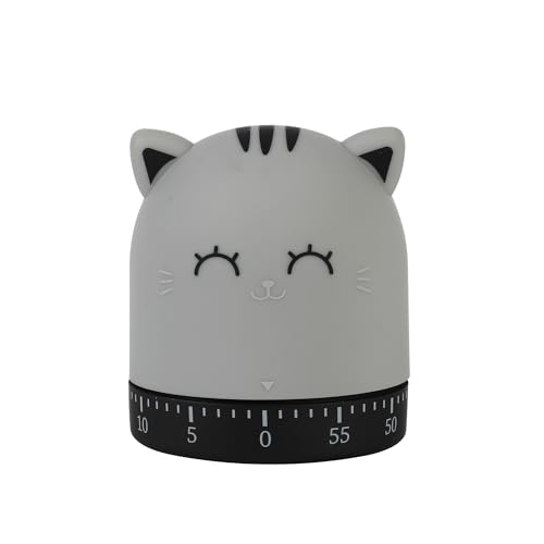 I-TOTAL® - Analoger Küchentimer mit 360° Endring, 60 Minuten Rückwärtszähler, Drehalarm für die Küche (Grey CAT) von I-TOTAL