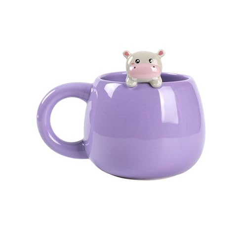 I-TOTAL® - Keramiktasse mit Tiermotiv aus Keramik am Rand, Tasse für Tee oder Kaffee (HIPPO) von I-TOTAL