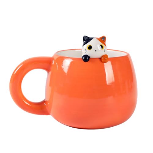 I-TOTAL® - Keramiktasse mit Tiermotiv aus Keramik am Rand, Tasse für Tee oder Kaffee (ORANGE CAT) von I-TOTAL