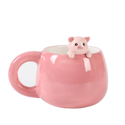 I-TOTAL® - Keramiktasse mit Tiermotiv aus Keramik am Rand, Tasse für Tee oder Kaffee (PIGGY) von I-TOTAL