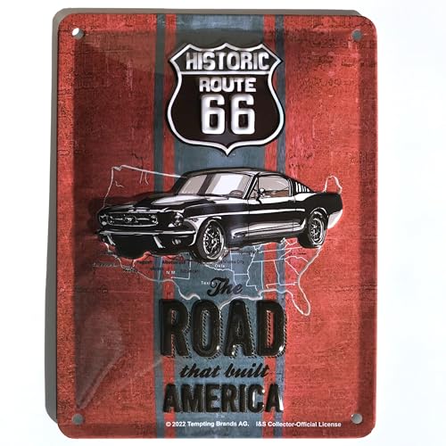 I&S/Les collections rétro Metallschild, Relief, 20 x 15 cm, Route 66 The Road that built america von I&S / Les collections rétro