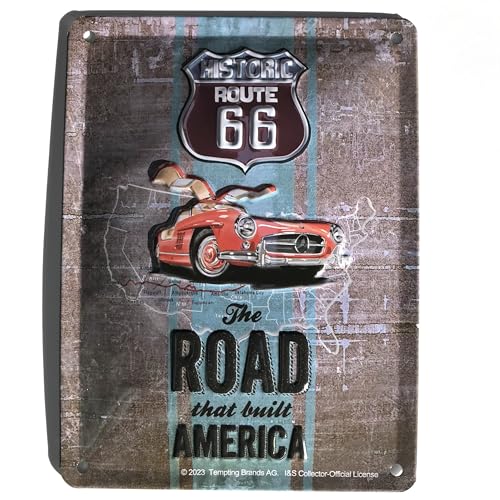 I&S / Les collections rétro Metallschild, Relief, 20 x 15 cm, Route 66 The Road that built america von I&S / Les collections rétro