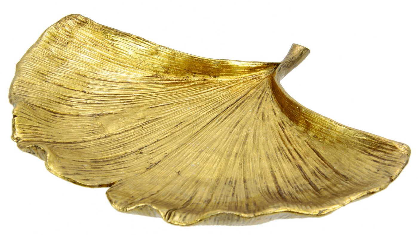 I.GE.A. Dekoschale Schale Ginkgoblatt aus Polyresin (1 St), Tablett Serviertablett Tischdeko Dekoteller Schmuck-Tablett Deko, gold von I.GE.A.