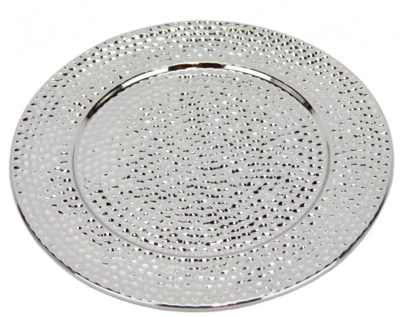 I.GE.A. Dekotablett Keramik-Schale (1 St), Dekoschale silber Tablett Weihnachtsdeko Deko Advents-Tablett rund von I.GE.A.