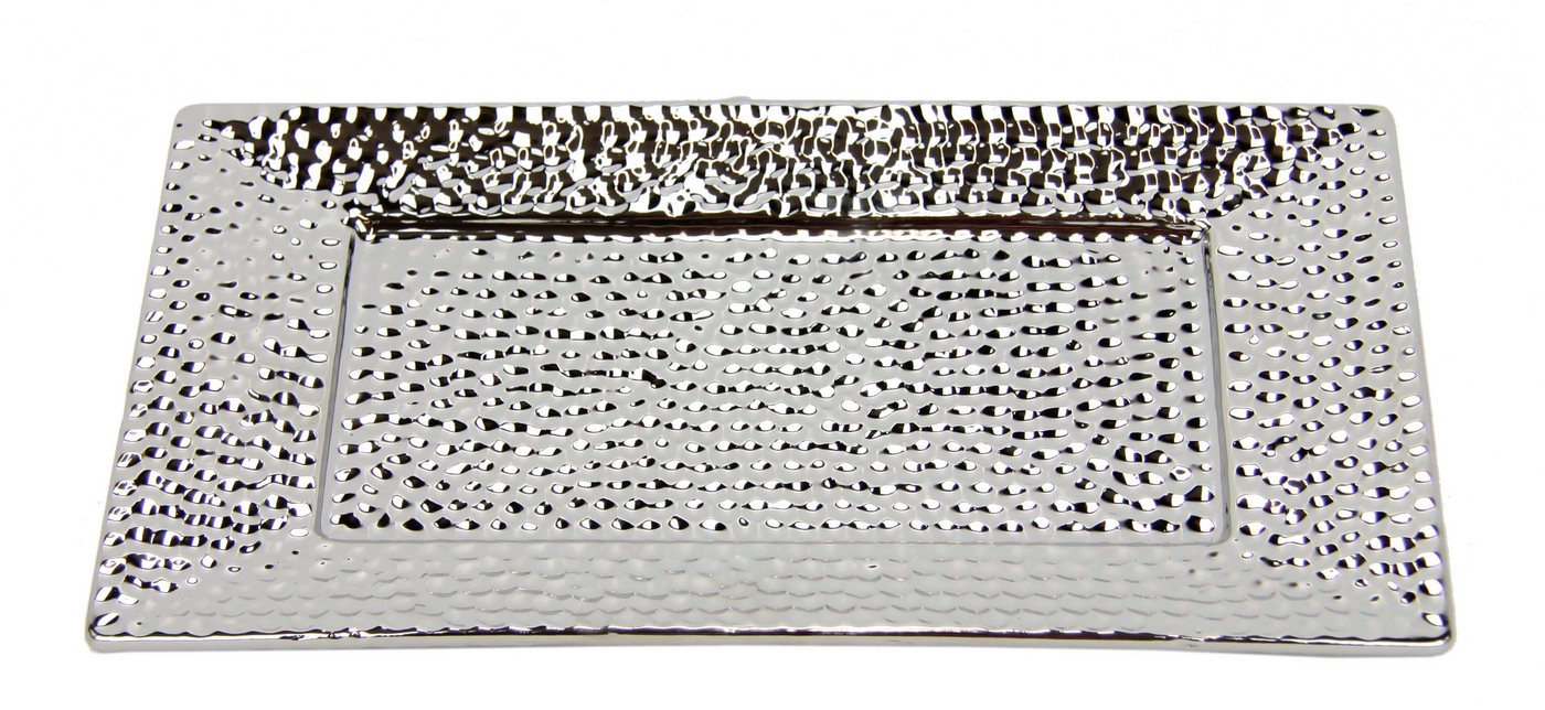 I.GE.A. Dekotablett Keramik-Schale (1 St), eckig Dekoschale silber Tablett Weihnachtsdeko Deko Advents-Tablett von I.GE.A.