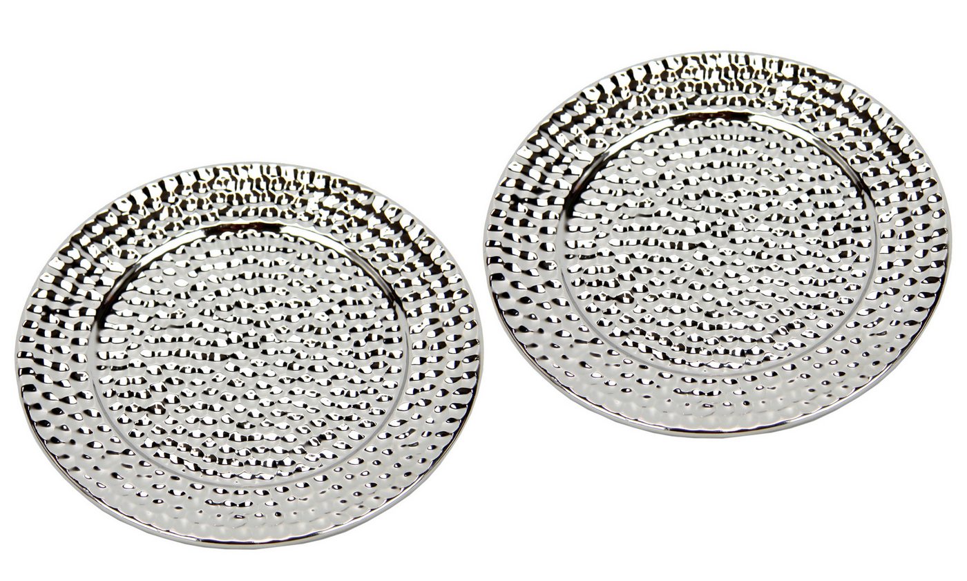 I.GE.A. Dekotablett Keramik-Schale rund (2 St), 2er Set Dekoschale silber Tablett Weihnachtsdeko Deko Advents-Tablett von I.GE.A.