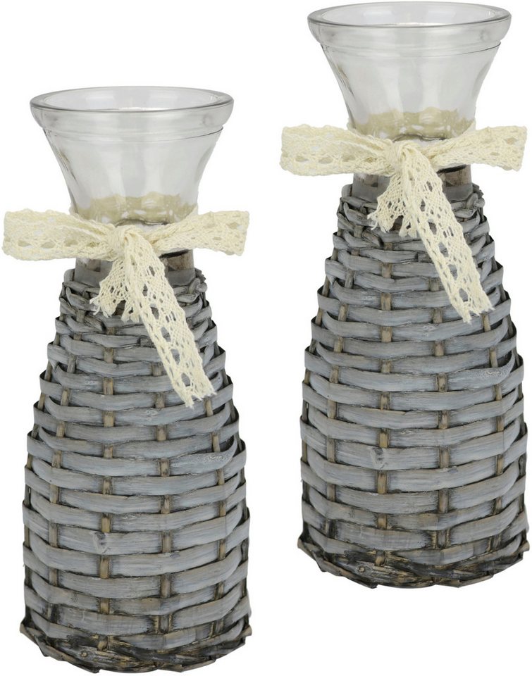 I.GE.A. Dekovase Glasvase (2 St), 2er Set mit Weidekorb und Spitze Rattangeflecht Vintage Blumenvase von I.GE.A.