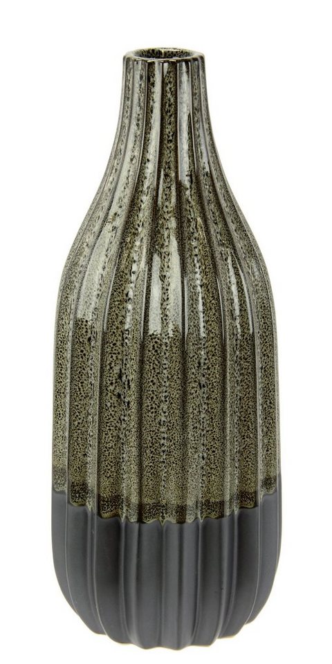 I.GE.A. Dekovase Vase aus Keramik, geriffelt, bauchig, matt glänzend (1 St), Flaschenform, Blumenvase, Tischdeko, Keramikvase von I.GE.A.