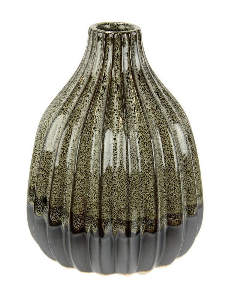 I.GE.A. Dekovase Vase aus Keramik, geriffelt, bauchig, matt glänzend (1 St), Flaschenform, Blumenvase, Tischdeko, Keramikvase von I.GE.A.