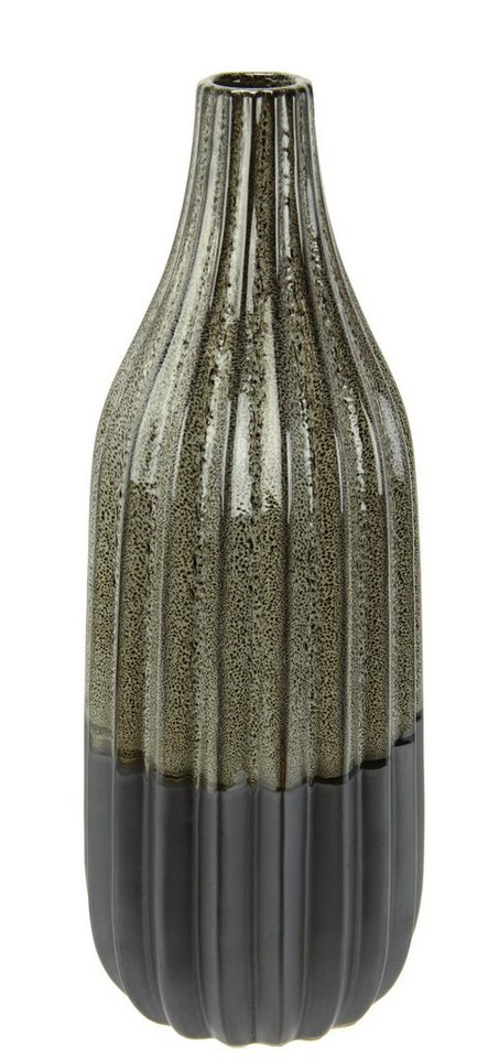 I.GE.A. Dekovase Vase aus Keramik, geriffelt, bauchig, matt glänzend (1 St), Flaschenform, Blumenvase, Tischdeko, Keramikvase von I.GE.A.