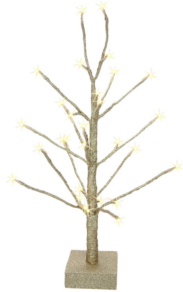 I.GE.A. LED Baum Künstlicher Weihnachtsbaum, Weihnachtsdeko, Kunstbaum, LED fest integriert, Warmweiß, Deko-Baum mit Glitzer aus Holzfuß champagnerfarben, Höhe 65 cm von I.GE.A.