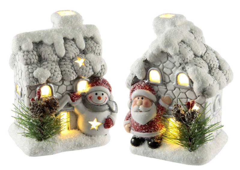 I.GE.A. LED-Dekofigur Haus mit Schneemann Nikolaus LED-Licht (2 St), 2er Set Häuser Deko Lichthaus Weihnachten Weihnachtsdeko Adventsdeko von I.GE.A.