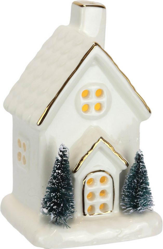 I.GE.A. LED-Dekofigur LED-Haus (1 St), Dekoobjekt LED batteriebetrieben Weiß Gold Weihnachtsdeko von I.GE.A.