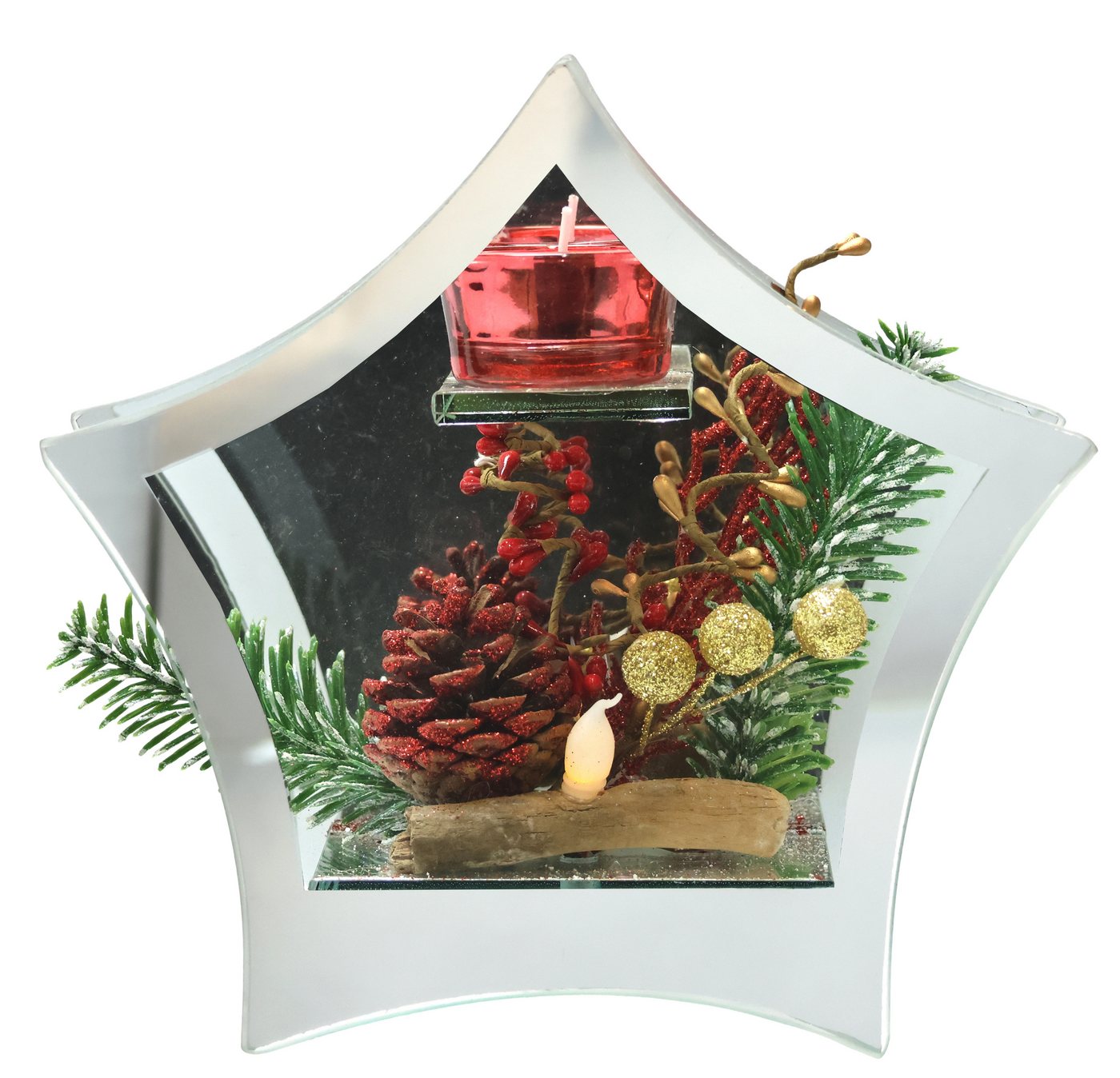 I.GE.A. Teelichthalter Deko-Objekt mit LED Licht und Teelichtkerze (1 St), Tanne Zapfen Beeren LED-Kerze Kerzenhalter Weihnachtsdeko Dekoobjekt von I.GE.A.