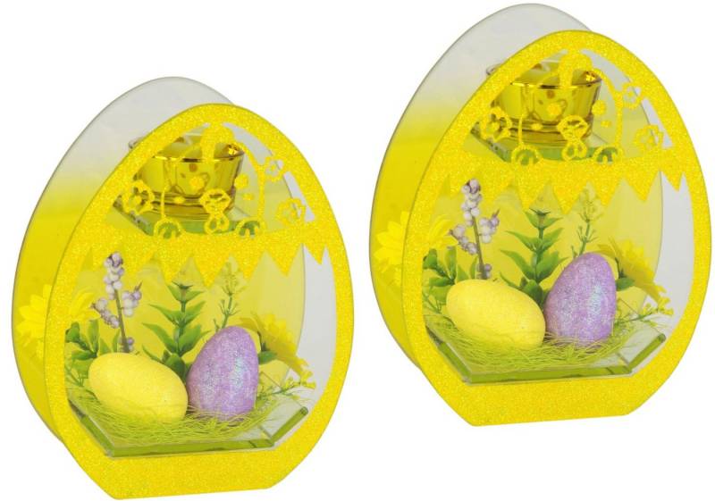 I.GE.A. Teelichthalter Dekoriert, Mit Oster-Eier 2er Set Kunstblumen Glaseinsatz Kerzen Osterdeko 3D von I.GE.A.