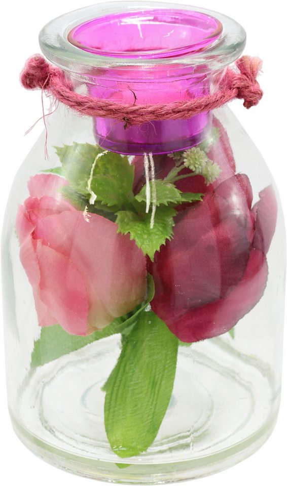I.GE.A. Teelichthalter Glasgefäß mit Teelichthalter und Tulpen (1 St), Dekoriert mit Kunstblumen Kerzenhalter Wohnaccessoire Deko Dekoobjekt von I.GE.A.