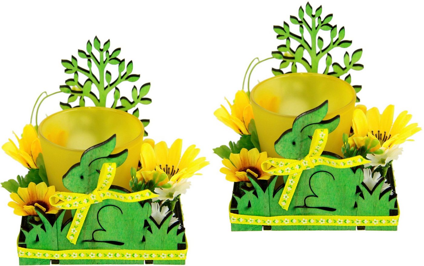 I.GE.A. Teelichthalter Hase, 2er Set Windlicht Osterhase Glas Holz Kerzenleuchter Frühlingskranz 3D I.GE.A. Teelichthalter Hase, 2er Set Windlicht Osterhase Glas Holz Kerzenleuchter Frühlingskranz 3D von I.GE.A.