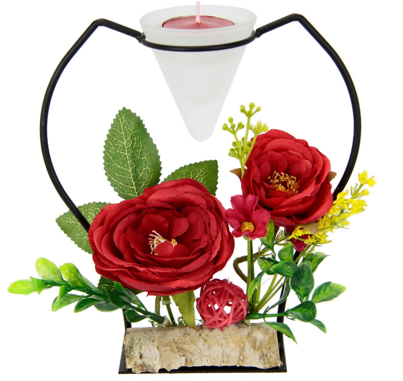 I.GE.A. Teelichthalter Rose, Metall Glaseinsatz Teelichtkerze Kunstblumen Kerzenständer Advent 3D von I.GE.A.