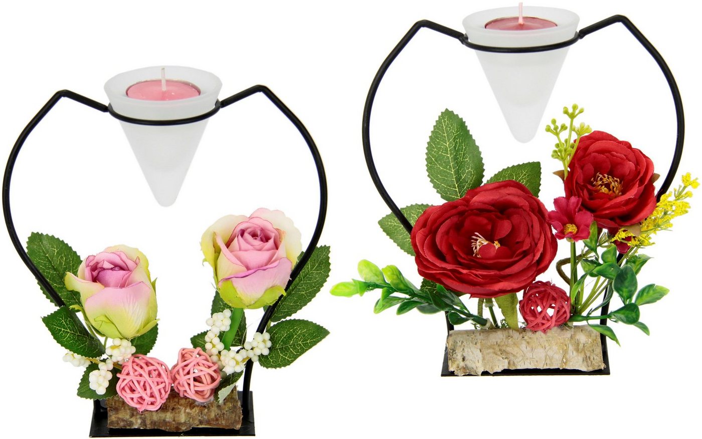 I.GE.A. Teelichthalter Rose (Set, 2 St), Glas, Metall, Kunststoff, rot/rosa von I.GE.A.